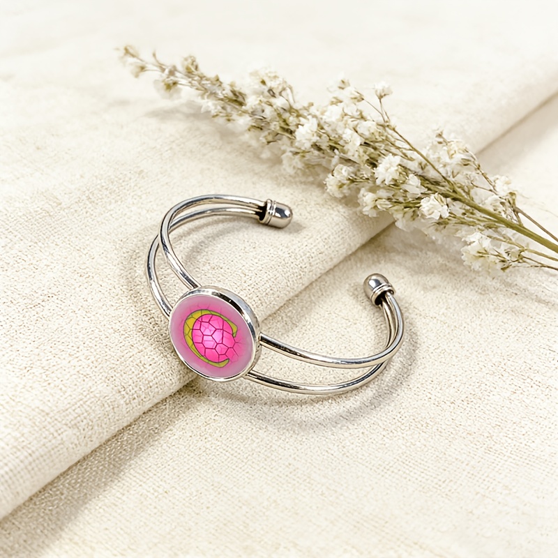 Women's Adjustable Open Bangle with Round Time Gemstone Inlay, Classic Design